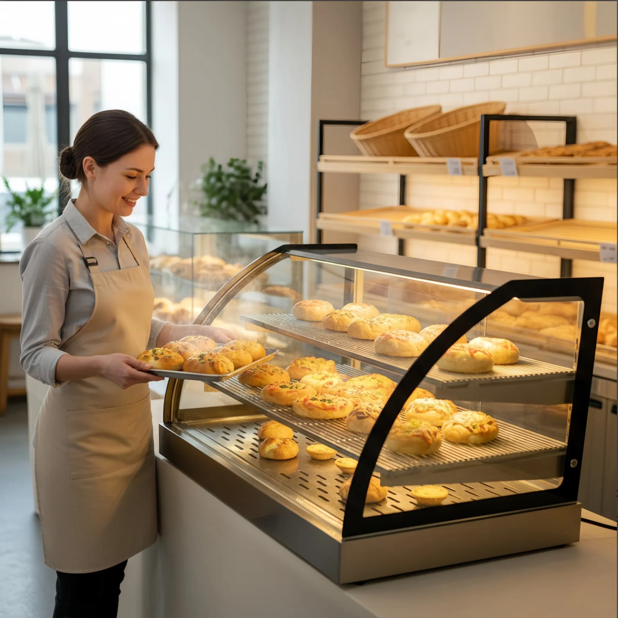 Commercial Heated Food Display Cabinet Countertop Model for Fast Food Shop