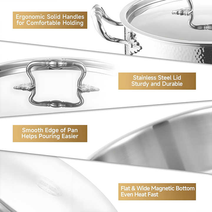 Wholesale Cheapest Exquisite 304+Aluminum+430 Material Inside&Outside Polishing with Nonstick Tri-Ply Ss Shallow Casserole