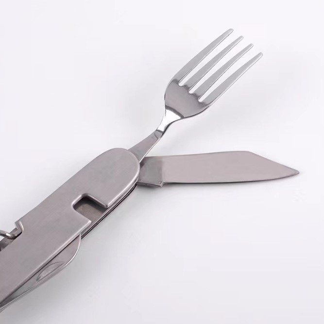 Outdoor Foldable Multi-Function Camping Pocket Fork Spoon Stainless Steel Cutlery