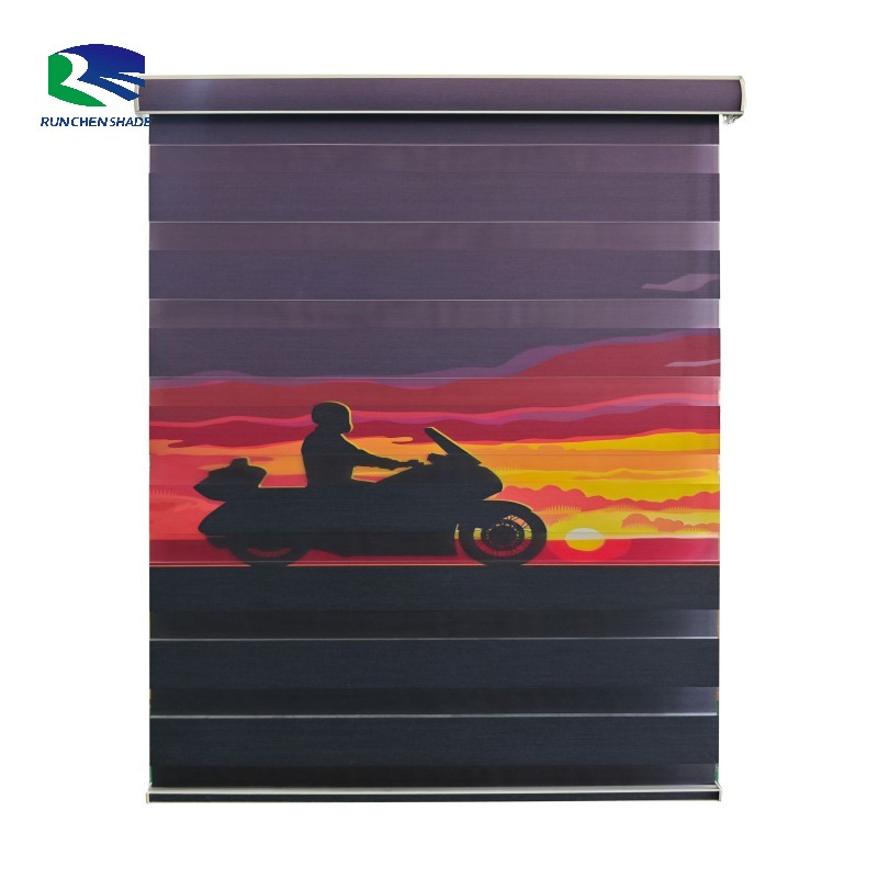 WiFi Smart Wireless Roller Shades Printed Zebra Pattern Blinds Windows Electric Fabric Automatic Rolling Vertical Sun Pattern