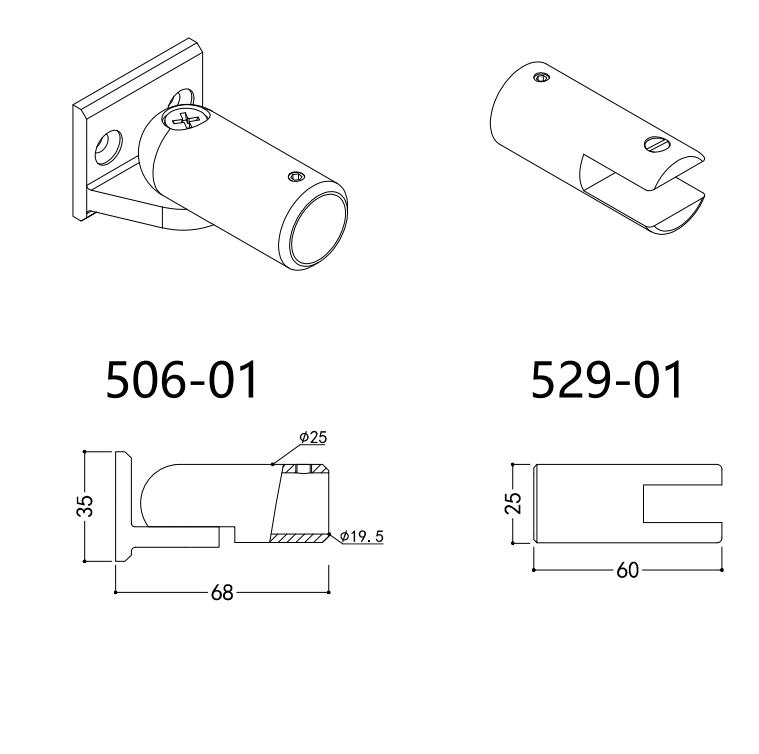 Shower Room Glass Door Swivel Brass Fixed Rod