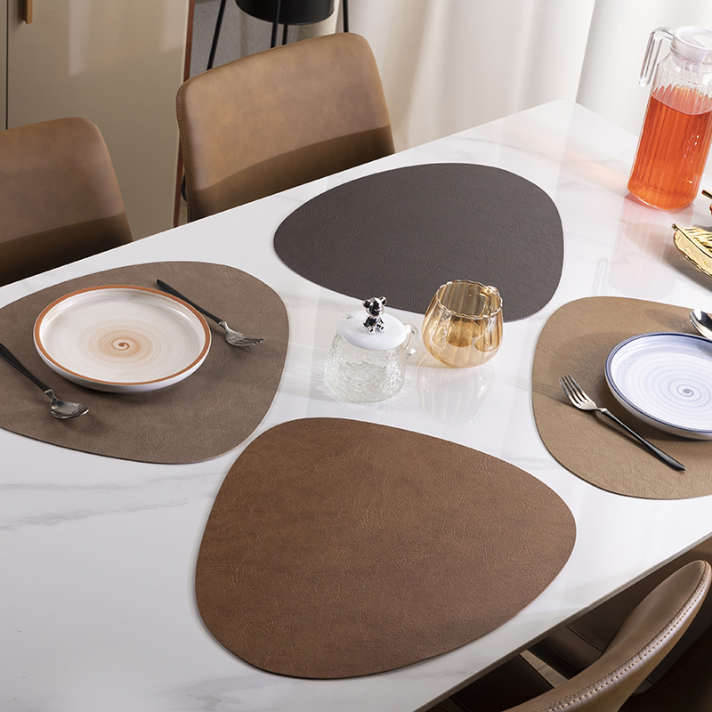 Double Sided Brown Dinner Placemat Leather Table Mat PVC Leather Placemats Vintage for Restaurant