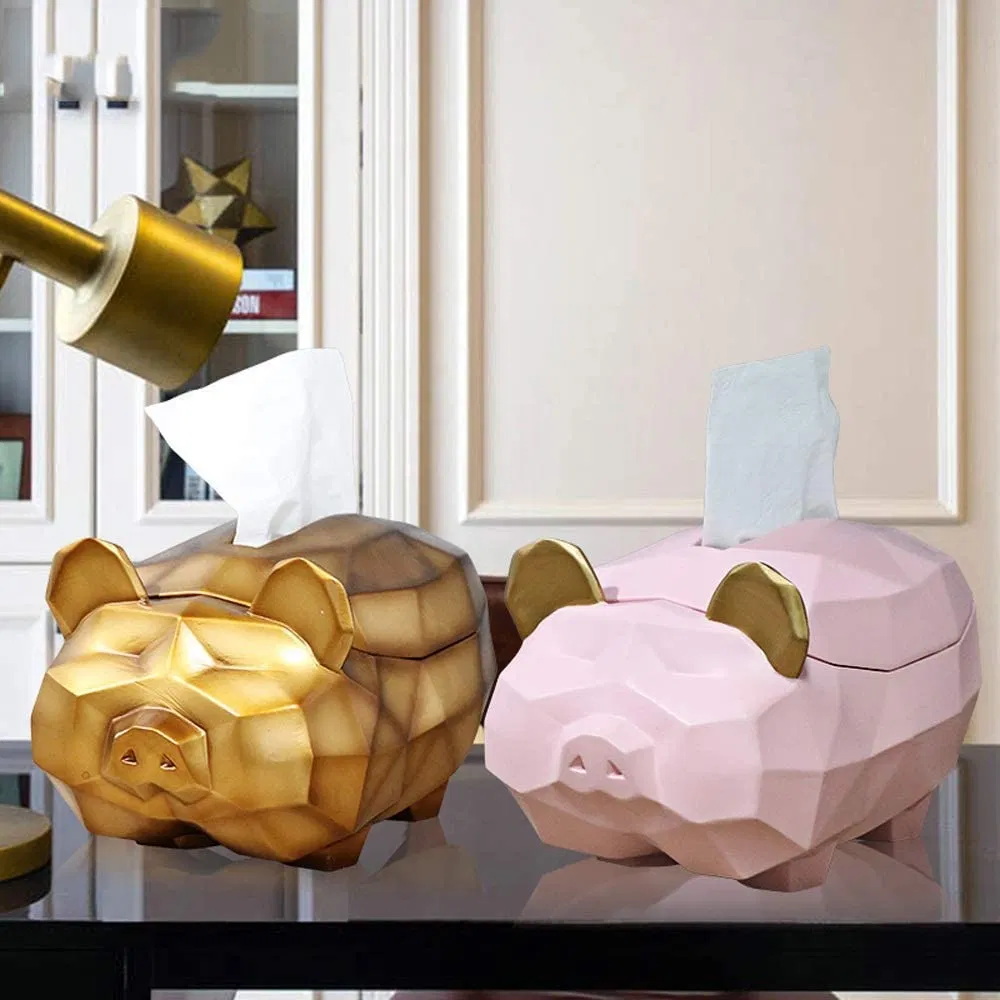 Cute Tissue Box Resin Pig Paper Box for Living Room Table Storage Decoration