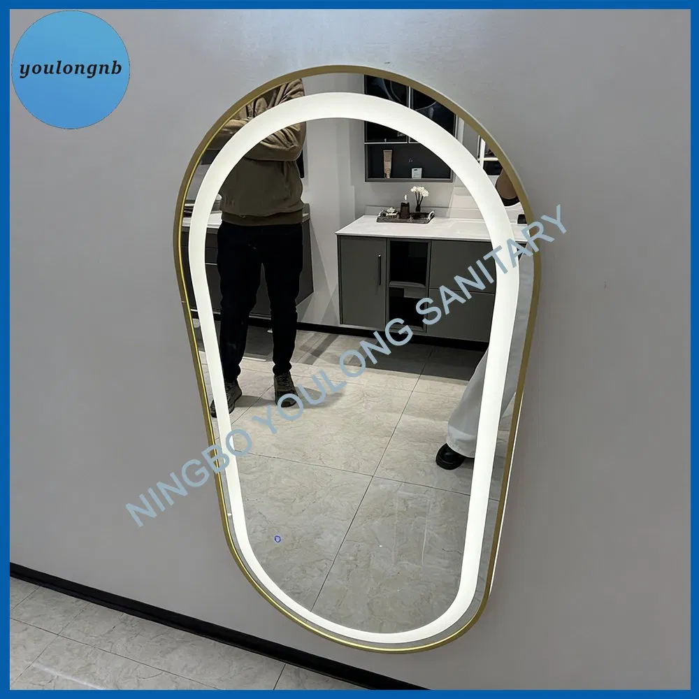 Modern Smart Touch Screen Oval LED Bathroom Anti-Fog Mirror with Time Screen