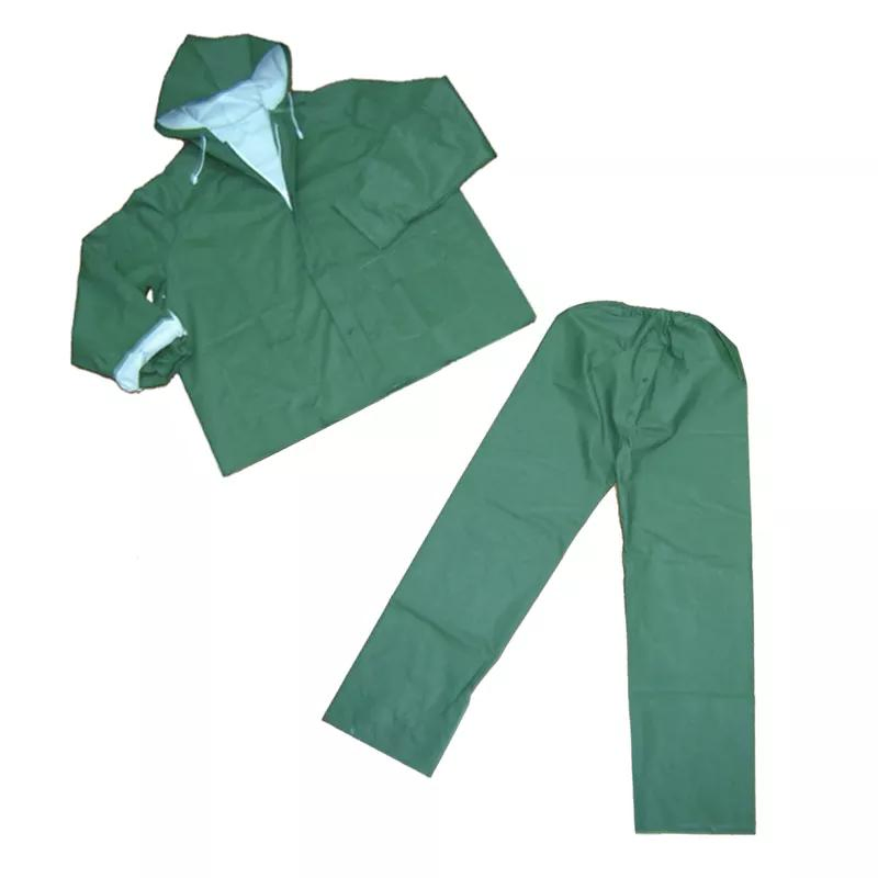 Two Pieces Waterproof Oil Chemical Resistant Green PVC Polyester Adult Industrial Working Raincoat