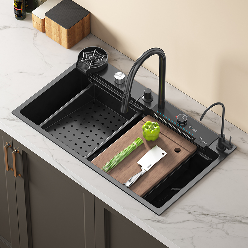 Kitchen Sink with Rainfall Faucet Single Big Sink Stainless Steel 304