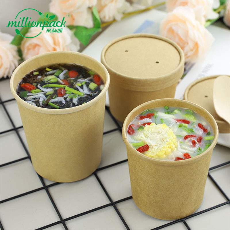 Customized Kraft Soup Bowl with Lid Disposable Factory Outlet Paper Food Container