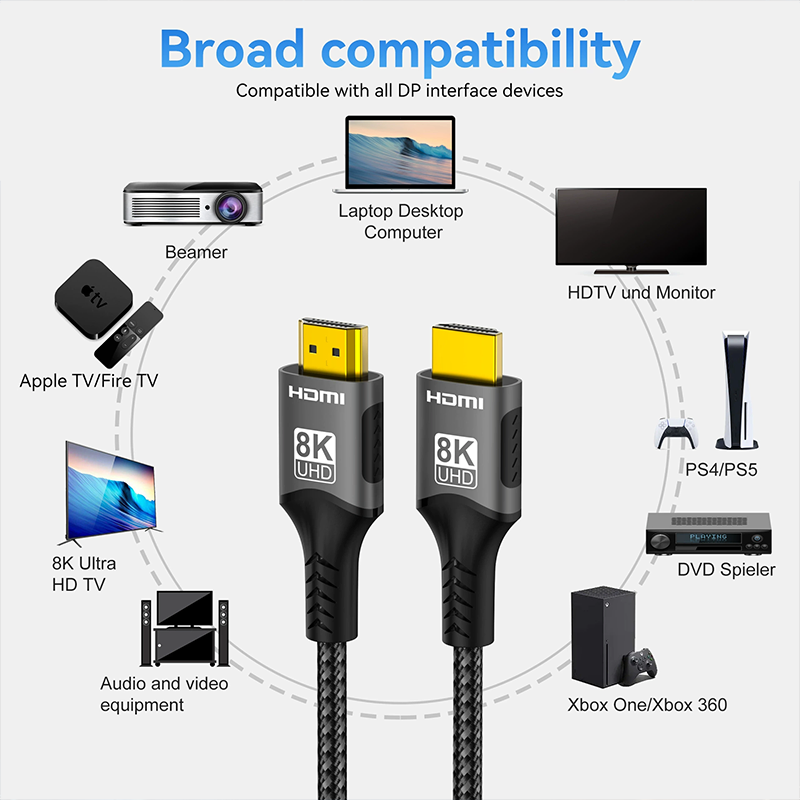 High-Speed 8K HDMI Cable 2.1 with Gold Plated Connectors