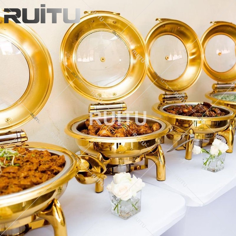 Other Hotel & Restaurant Supplies Buffet Accessories Stainless Steel Electric or Fuel Heating Food Warmer 6L Chaffing Dishes Catering Serving Gold Chafing Dish