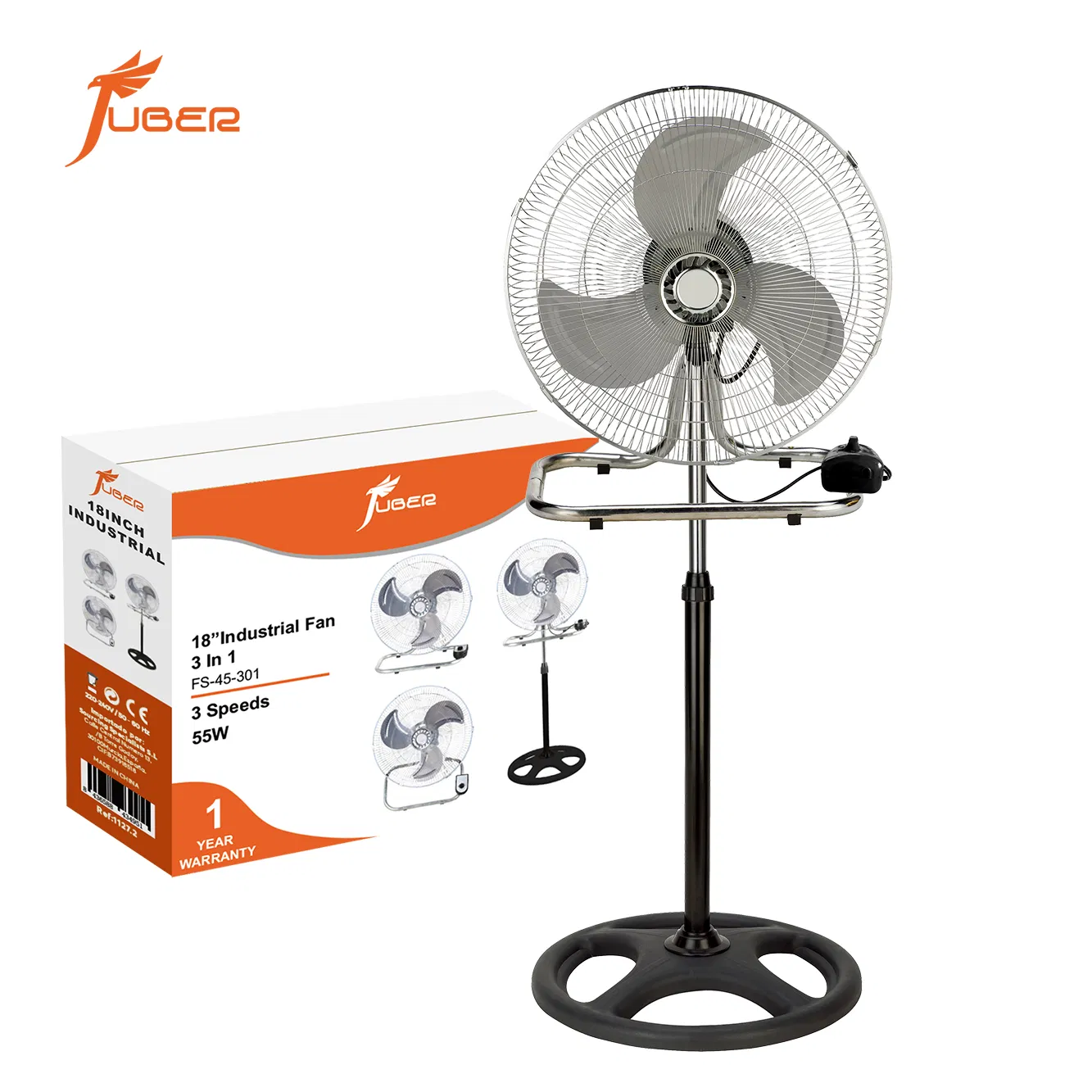 3/5 Blades for Home Garage Metal Electric Stand Fan with Aluminum Motor