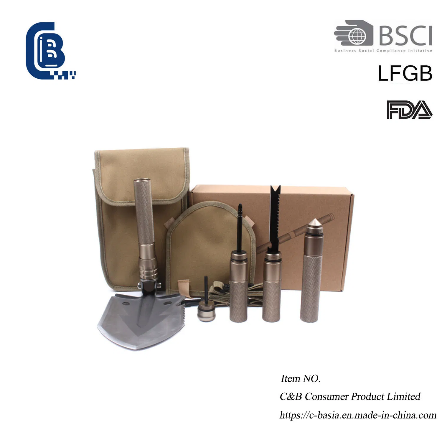 Outdoor Camping Portable Removable Survival Folding Shovel, Multi-Function Stainless Steel Shovel