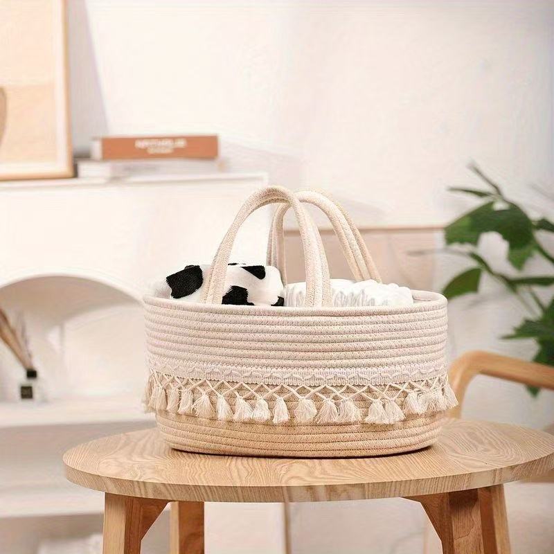 Wholesale Baby Nappy Custom Bag Basket Cotton Rope Diaper Caddy Organizer Cotton Rope Basket with Handles