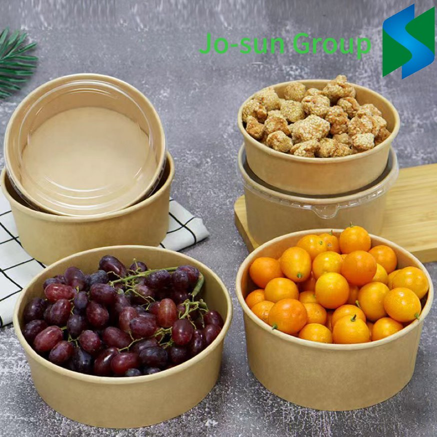 Jo-Sun in Stock Eco-Friendly Disposable Kraft Paper Fruit Salad Food Bowl 1300 Ml