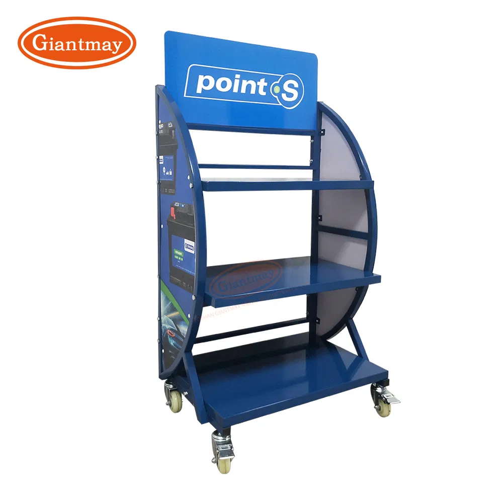 Freestanding Metal Battery Stand with Wheels for Retail Store Stable Display Racks