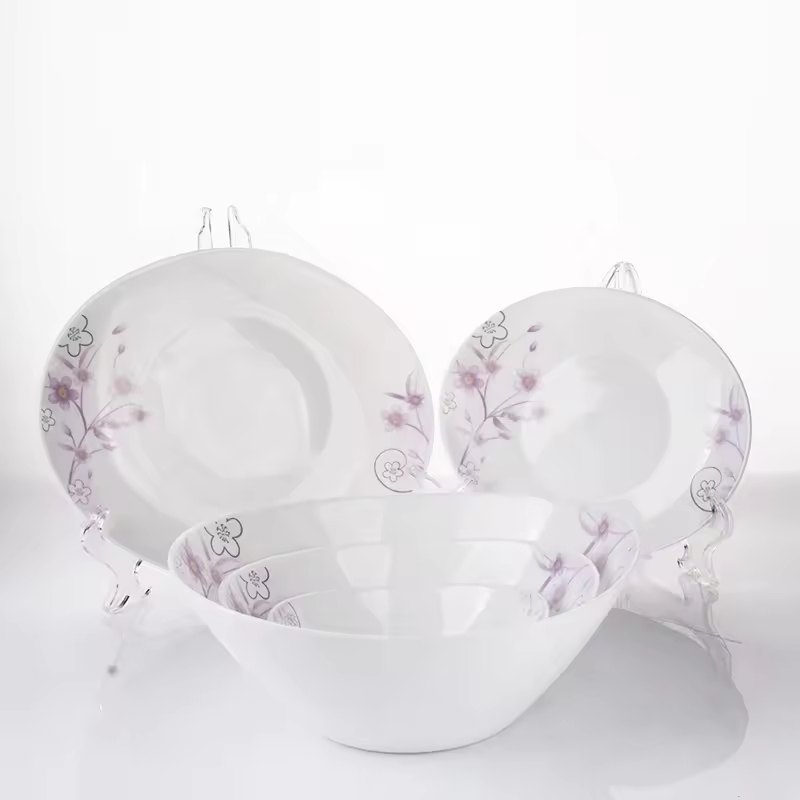 Exquisite Opal Glass Dinnerware Collection with Embossed Detailing