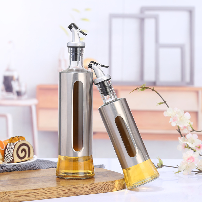 Empty Kitchen Olive Vinegar Set Oil Dispenser Glass Bottles with Drip Spout Leak-Proof Pot Storage Seasoning Condiment Container Glassware