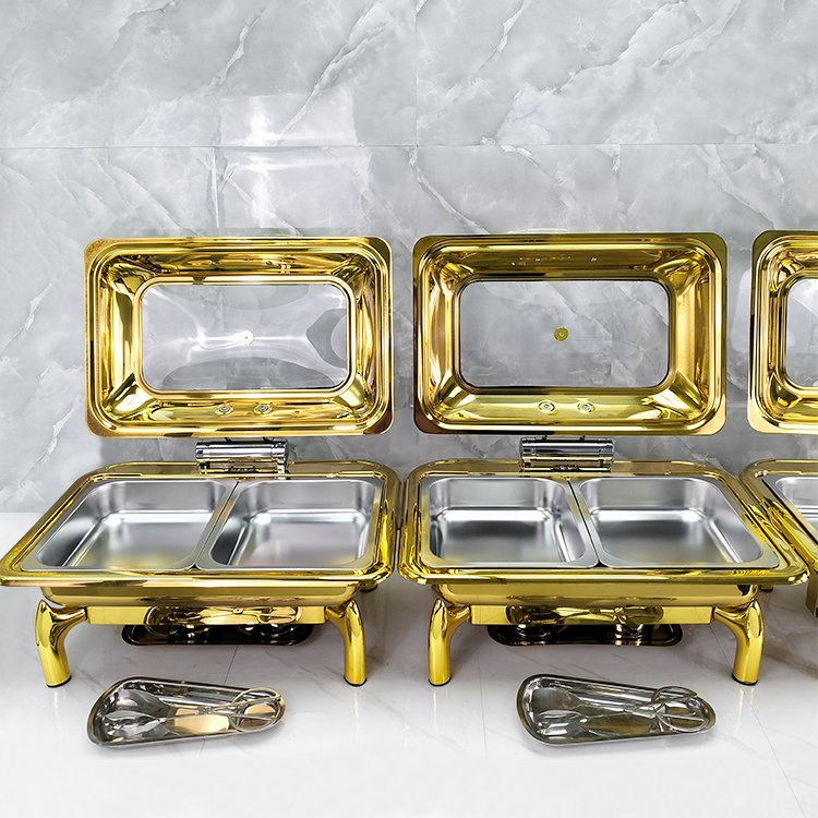 9L Gold Chafing Dish Luxury Hotel Restaurant Use Stainless Steel Restaurant Heating Equipment Buffet Food Warmer