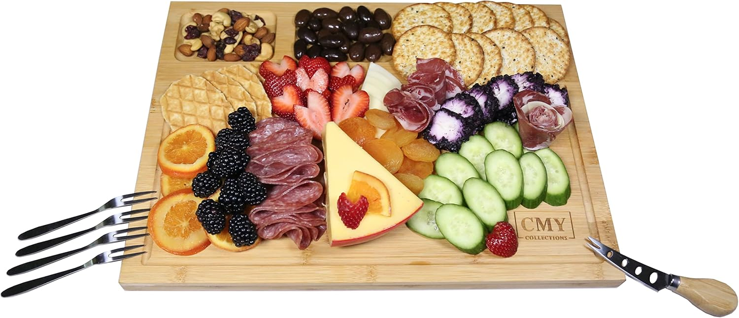 Bamboo Household Minimalist with 2 Knives and 4 Forks Cheese Board Set Cheese Board