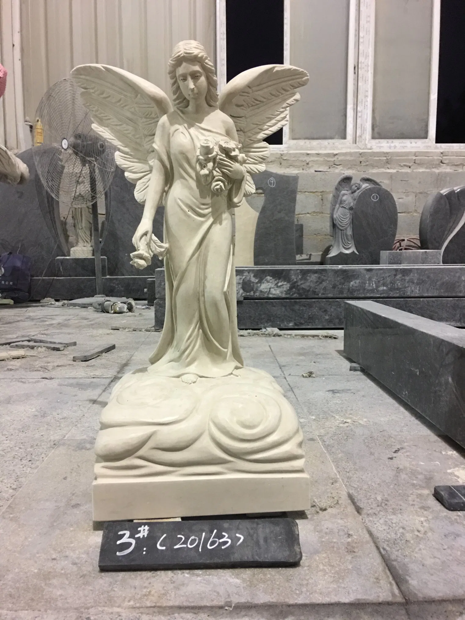 Haobo Stone Hunan Whtie Marble Hand Carved Angel Tombstone Memorials