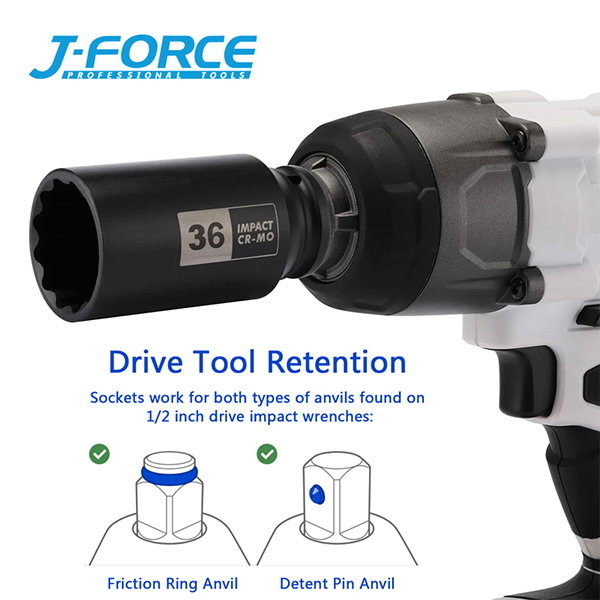 Cr-Mo Material, 1/2 Inch Drive Automobile Tool, 15PCS Deep Wall Impact Socket Set