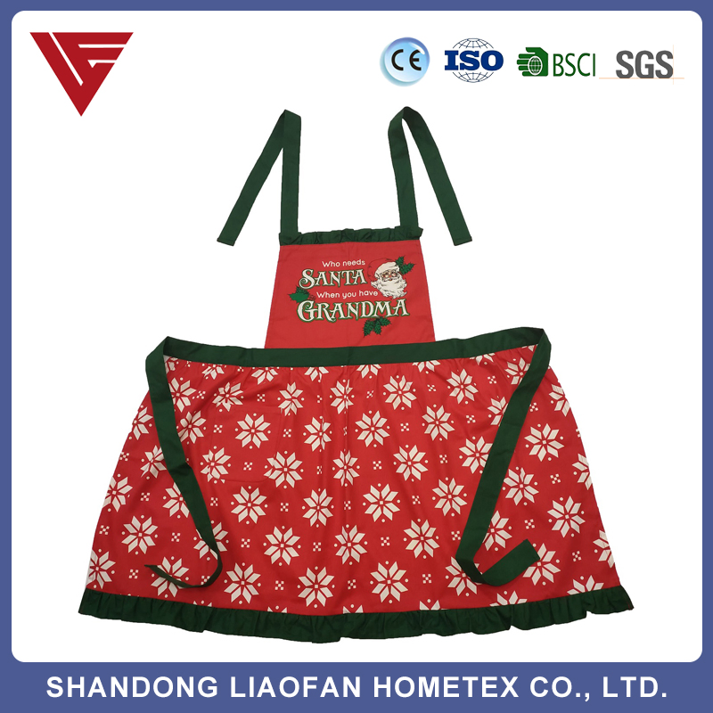 Cotton Christmas Ruffle Kitchen Lady Garden Cooking Printed Apron