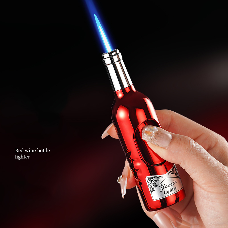 Creative Red Wine Bottle Design, Straight Flame Windproof Gas Lighter