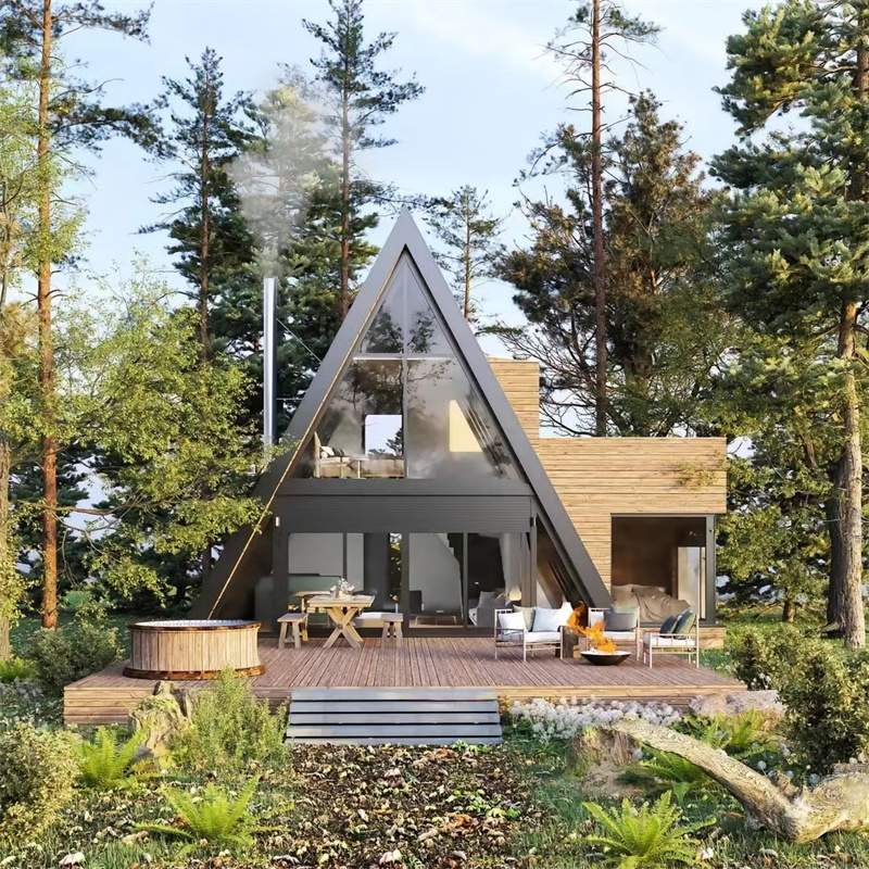 20'x28' Modern Steel a-Frame Vacation Cabin with 2 Bed, 1 Bath, 1 Kitchen