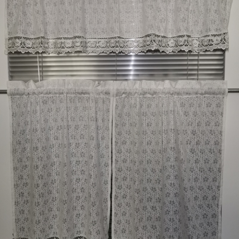 2025 White Polyester Digital - Printed Kitchen Curtains with Lace Trim