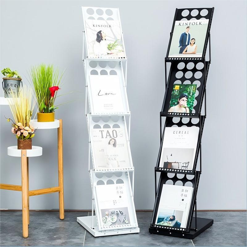 Customizable Iron Telescopic Folding Display Stand for Propaganda Newspapers and Magazines