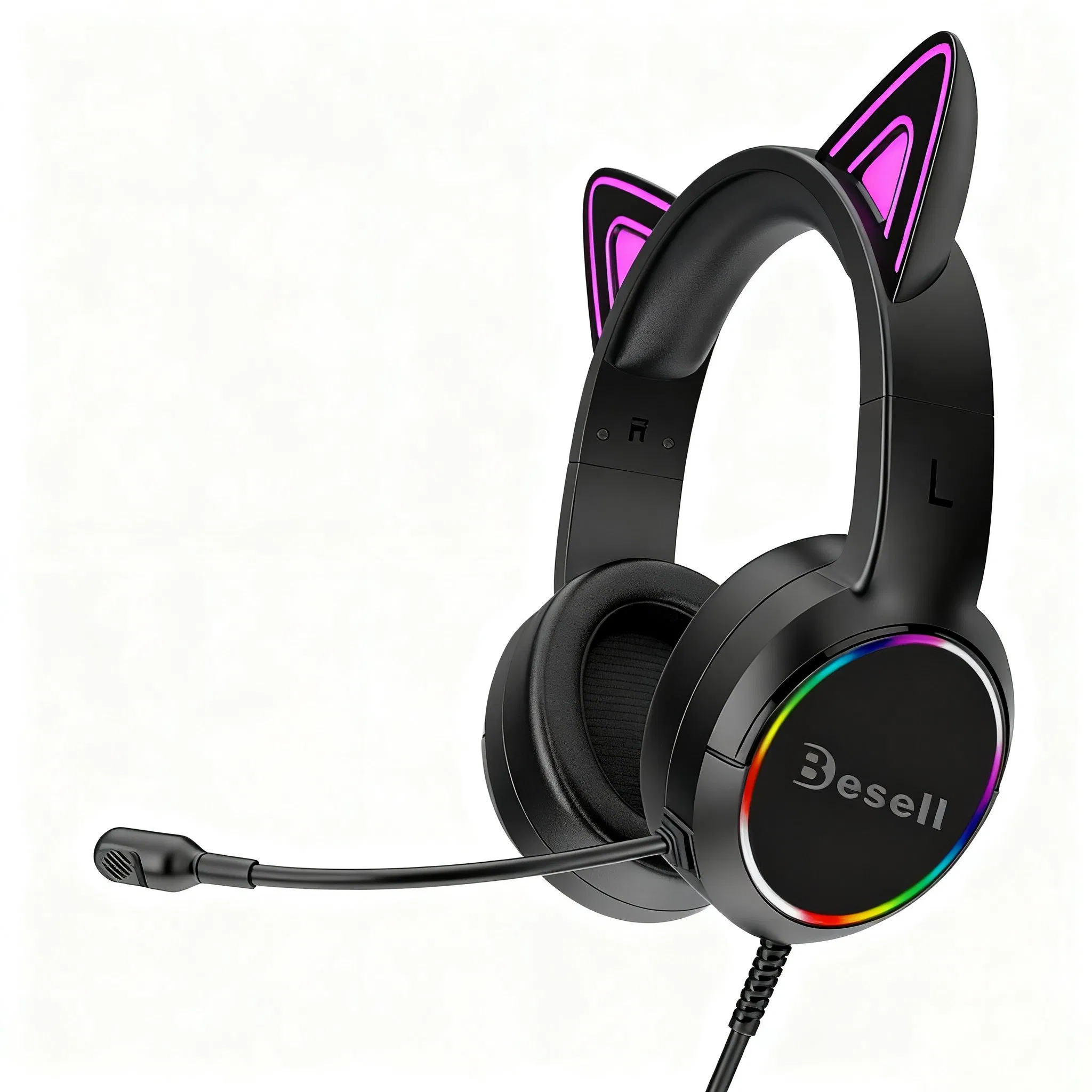 Беспроводные игровые наушники с кошачьими ушками и RGB-подсветкой