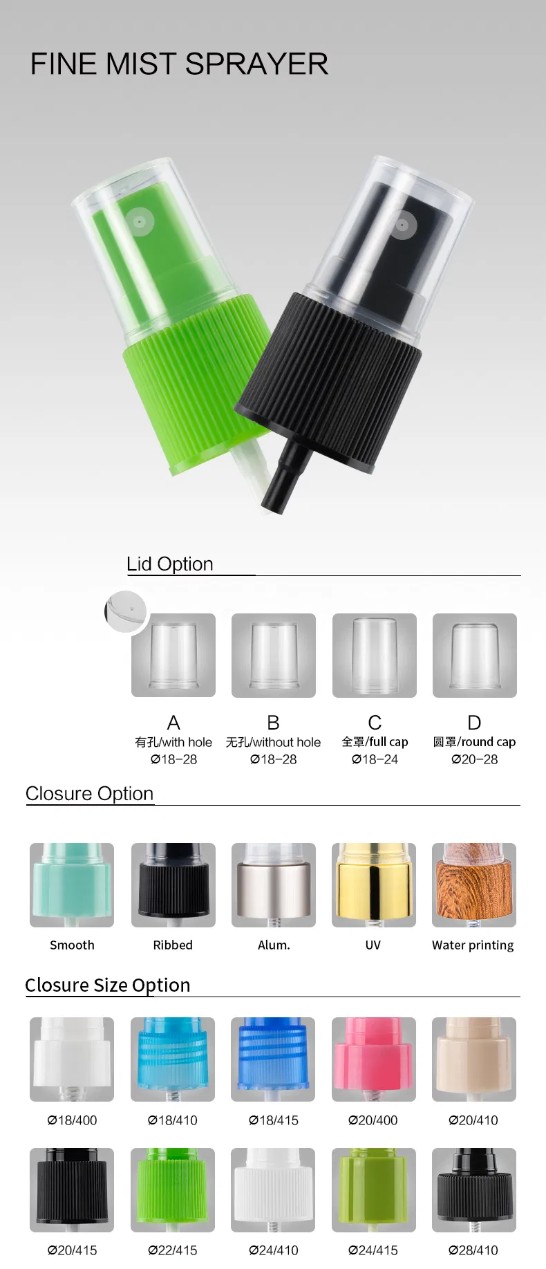 Small Customize Jm Standard Package China Pump Water Sprayer 20/410 24/410 28/410