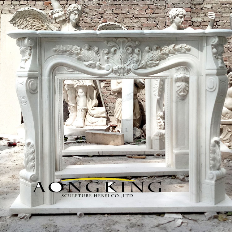 Fireplace Surround with Sculptures of Reading Babies and Angels