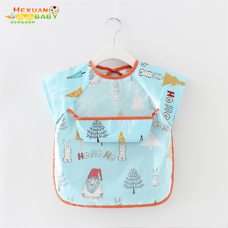 Cute Short-Sleeved Baby Apron for Painting and Dining
