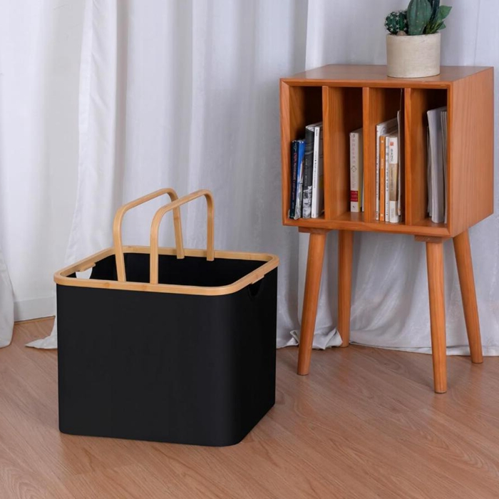 Fabric Storage Basket with Bamboo Handles for Shelves and Closet