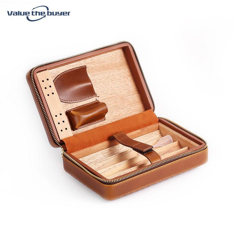 Brown PU Leather Portable Travel Cigar Humidor
