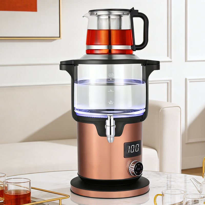 Modern Double-Layer Electric Tea Maker and Kettle 2000 Watts Power RoHS Digital Temperature Control Russian Samovar Glass Teapot