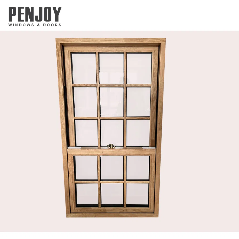 Pnejoy Double Glazed Hung Windows for Houses Grid Design Alu-Wood Single Hung Windows