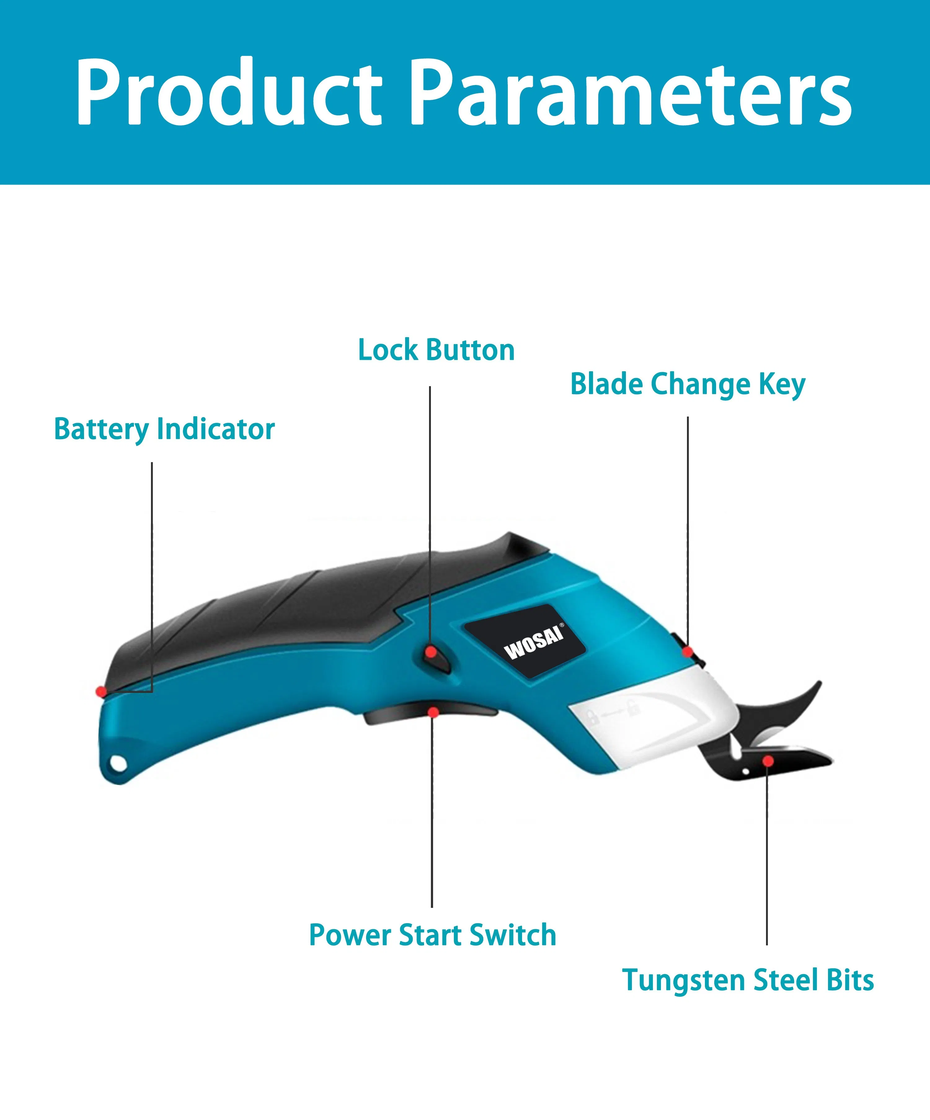 Беспроводные электрические ножницы Wosai, 0.68 кг