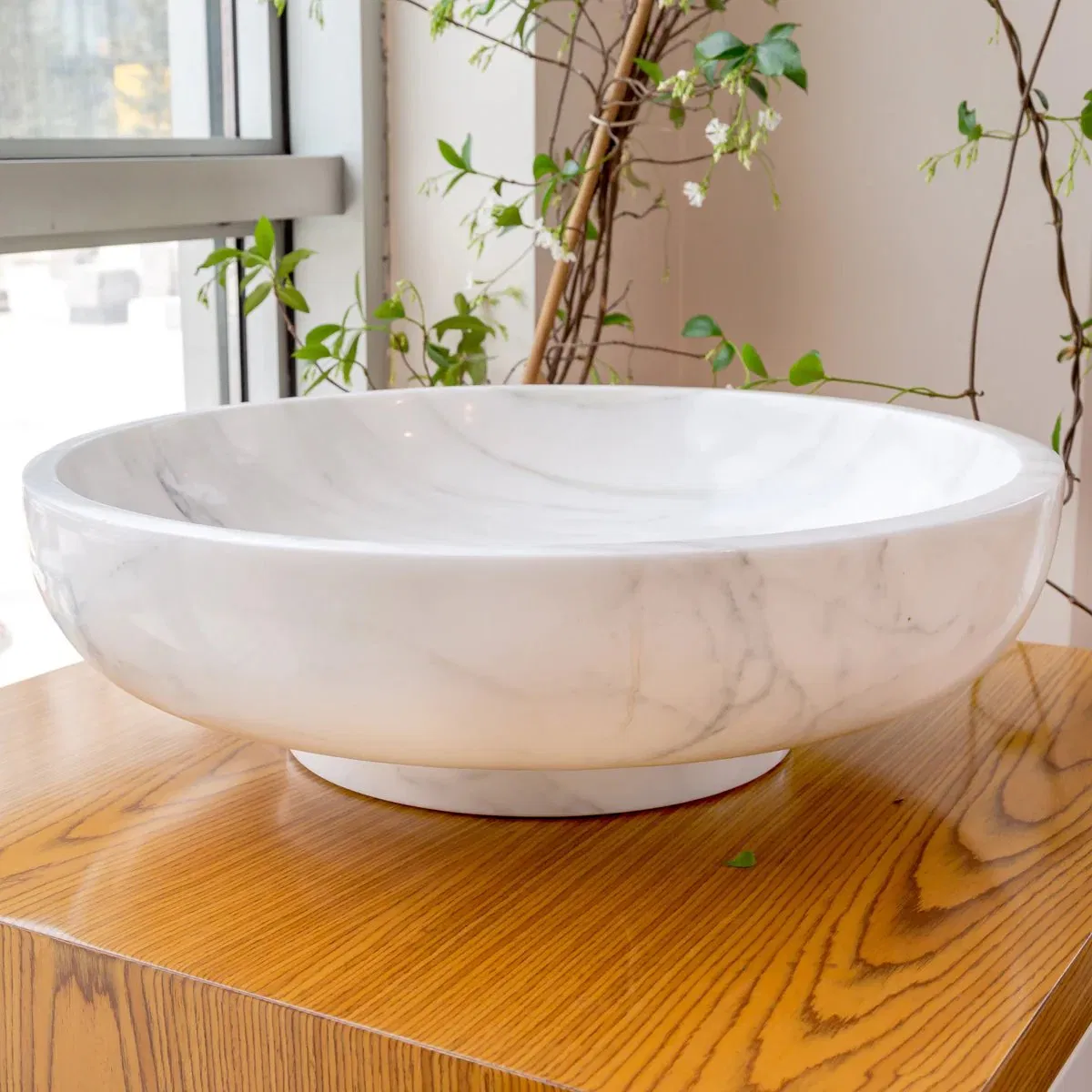 Natural Stone Calacatta Carrara White Marble Basin Vessel Sink Bowl Polished