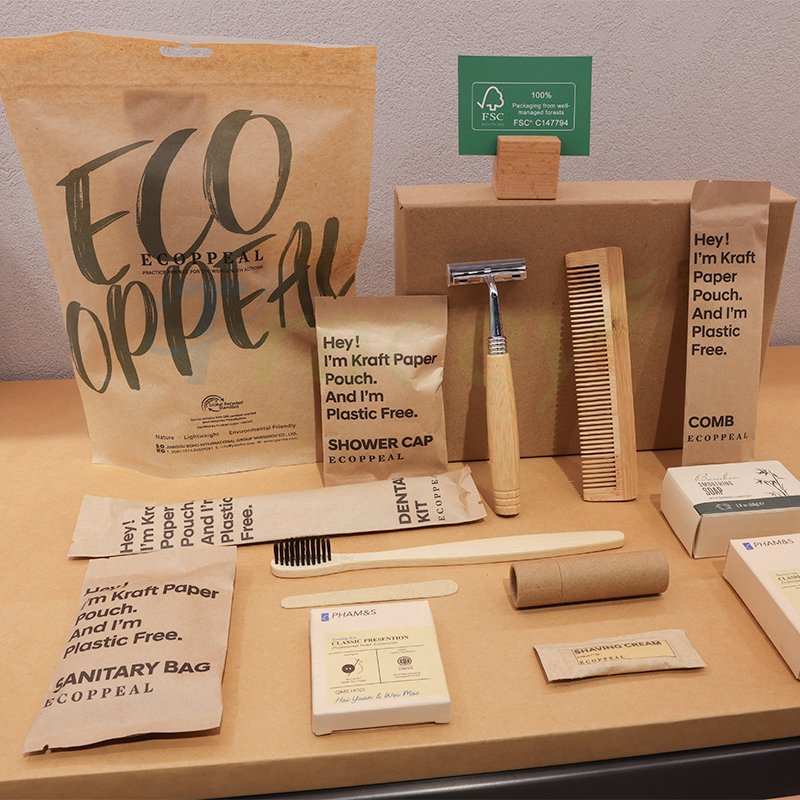 Convenient Hotel Supplies Environmentally Friendly Set Disposable Kraft Paper Bag Packaging Biodegradable