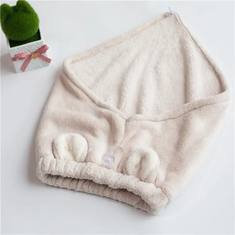 Hair Drying Towel Wrap with Rabbit Ears Hair Shower Cap