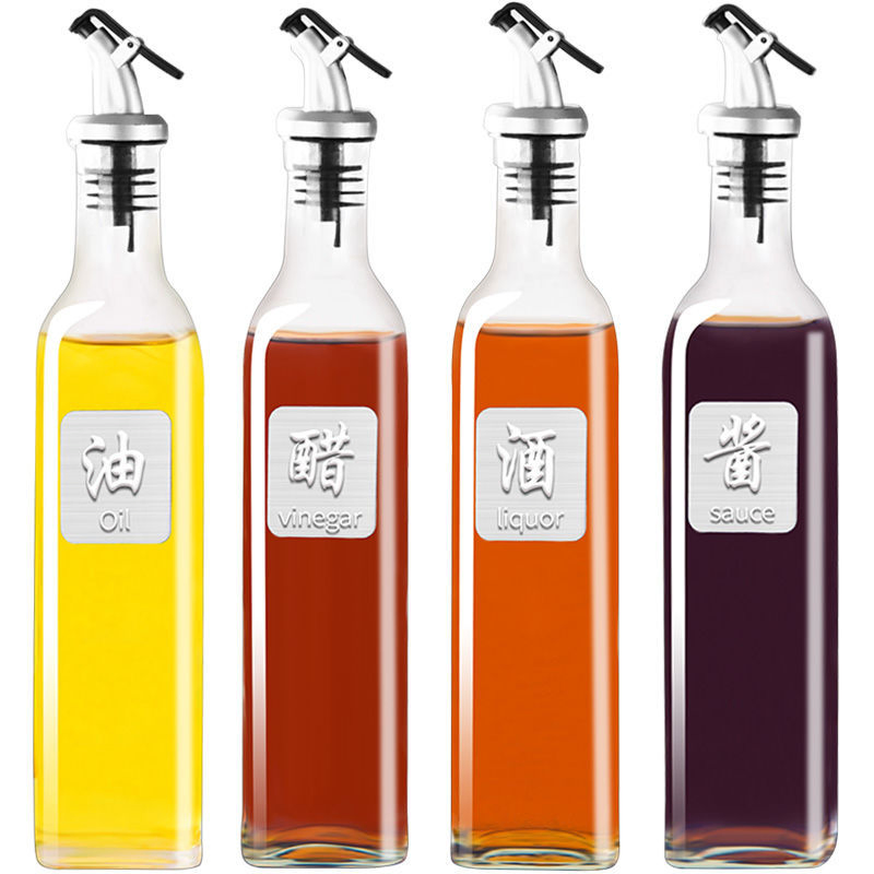 New Arrival Kitchen Vinegar Glass Cooking Olive Oil Bottle with Pourer Spout for Condiment Soy Sauce
