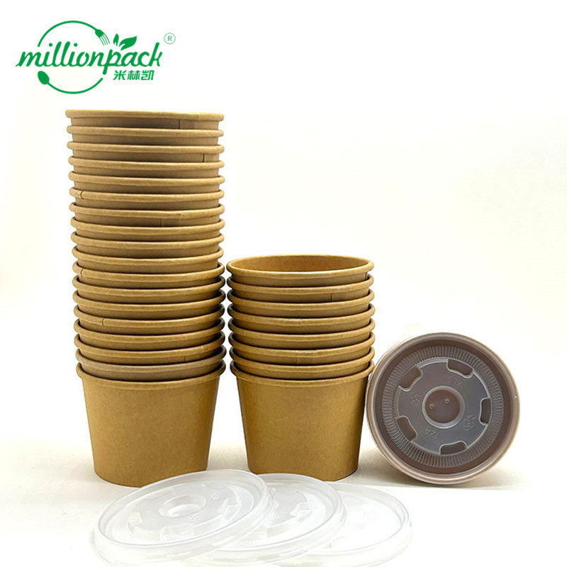 Disposable Kraft Paper Soup Bowl with Secure Lid for Takeaway