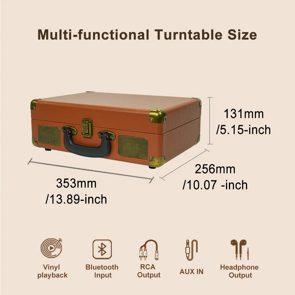 Factory Supply Classic Leather Suitcase Style Lp Vinyl Player HiFi Stereo Bluetooth Speaker Phonograph Turntable Player