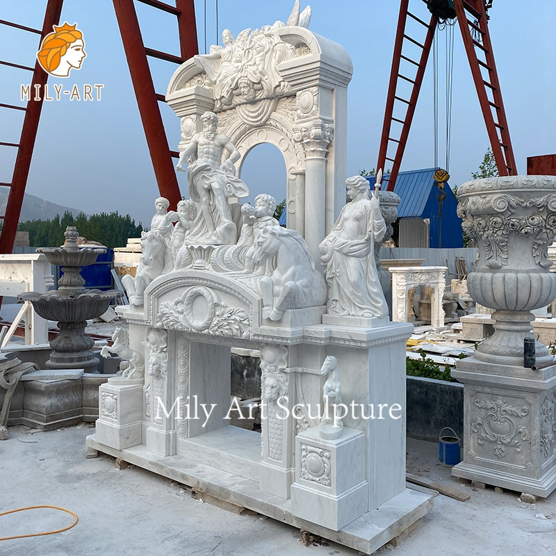 Large Stone Two Layer Overmantel Double Marble Fireplace Surround