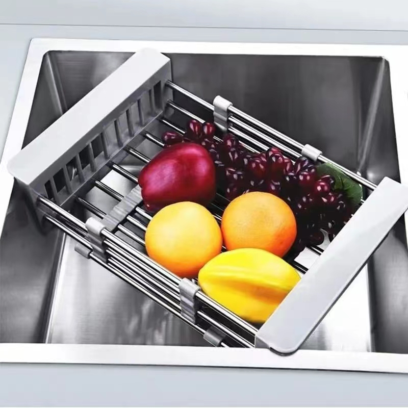 Adjustable Drain Rack Kitchen Organizer Stainless Steel Sink Dish Drainers Drain Basket Over Sink Tableware Plate Dish Drainer