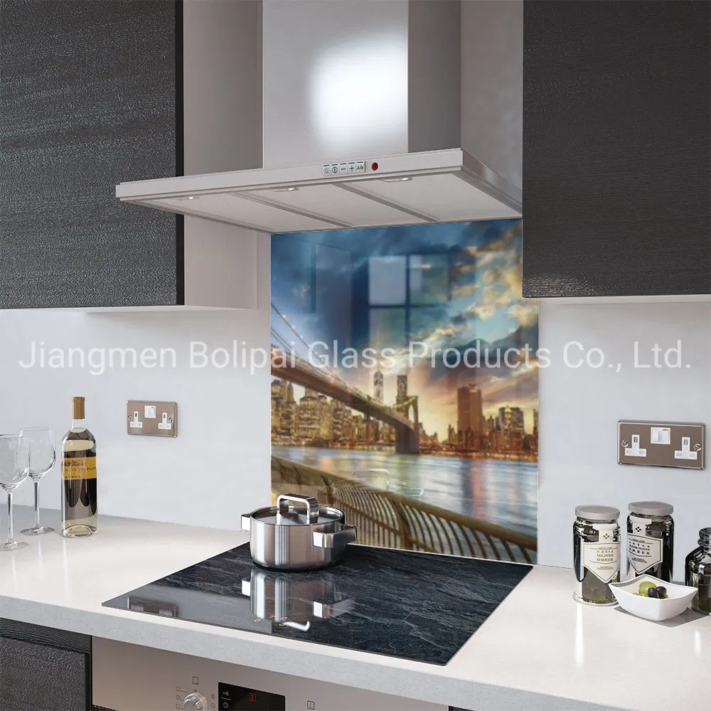 Custom Easy Clean UV Printing Tempered Glass Kitchen Splashback