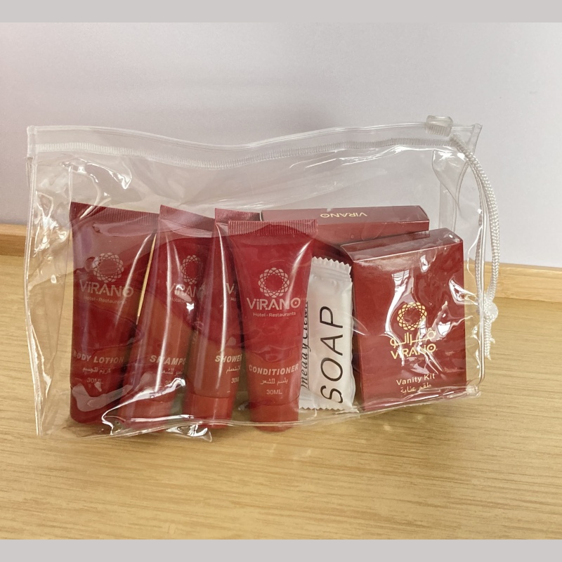 Hotel Shampoo PVC Travel Kit Cosmetic Makeup Bag Airline Amenity Kit Toiletries Bag