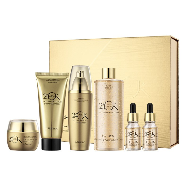 Online Wholesale and Retail Korean Organic Beauty Whitening Face Brightening Product Facial 24K Gold Anti-Aging Cream Serum Skin Care Set