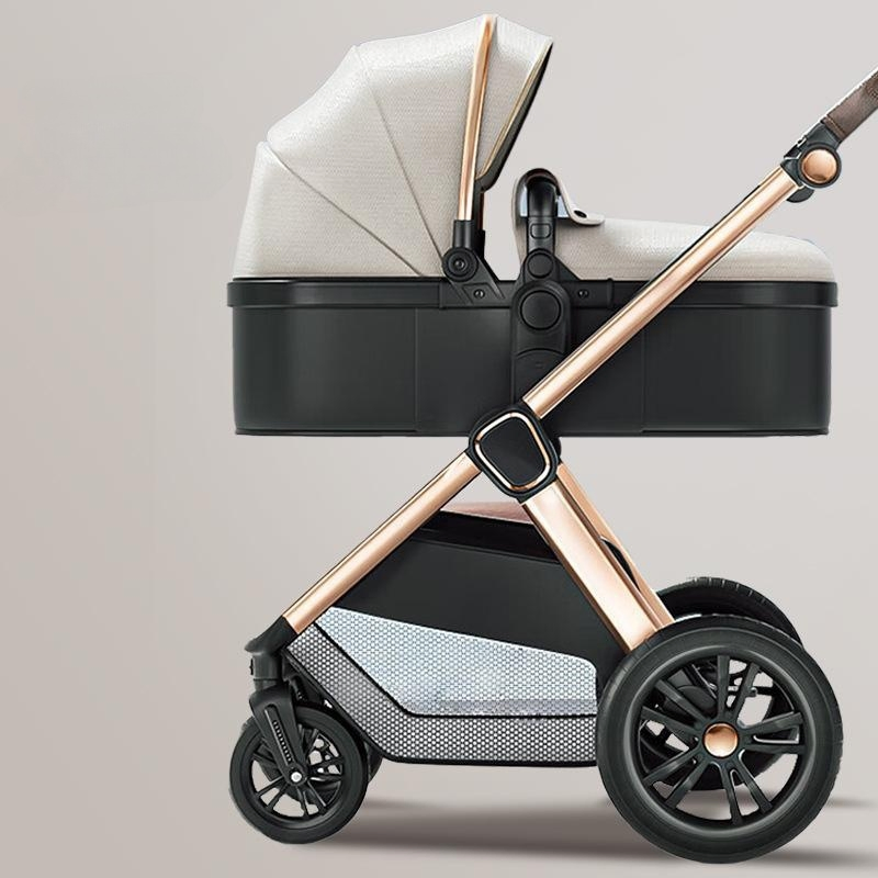 Baby Stroller Two-Way High View Can Sit or Lie Light Foldable Shock-Absorbing Stroller with Air Seat